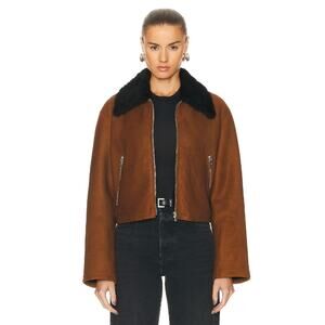 Nour Hammour S Nyla Simple Cropped Shearling Jacket in Cognac & Black